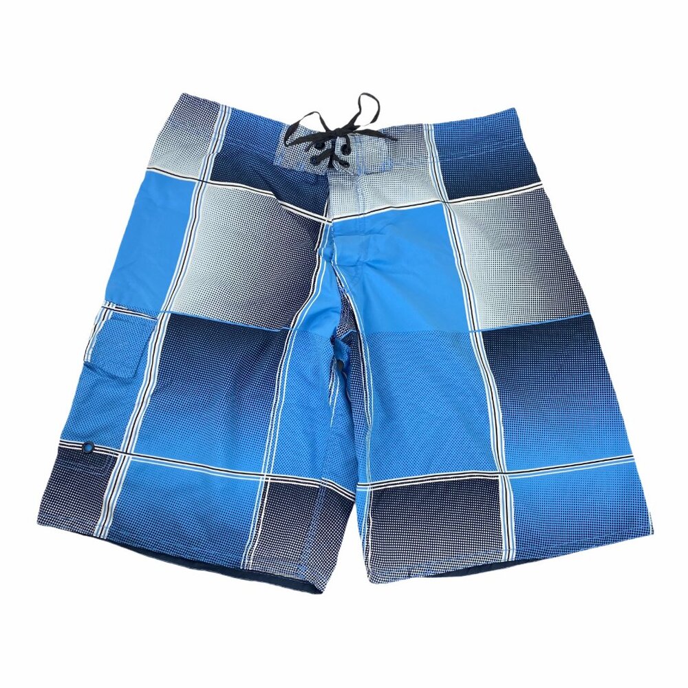 Blue Sol XL Board Shorts Swimsuit Swim Trunks Blue Black Gray Color Block Summer